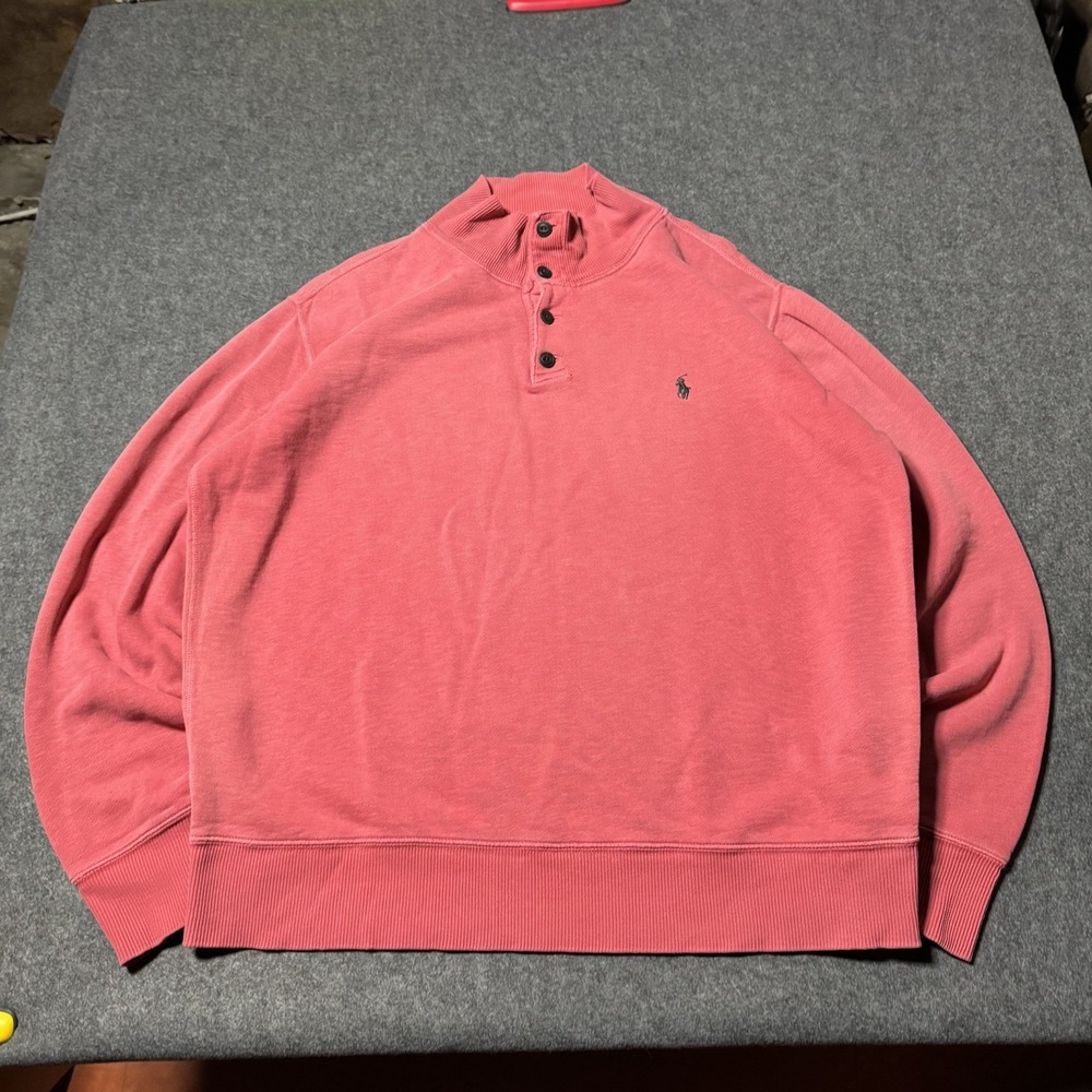 VTG 90s Polo Ralph Lauren 1/4 Button‎ Pullover Faded Red Size XL Grunge Preppy